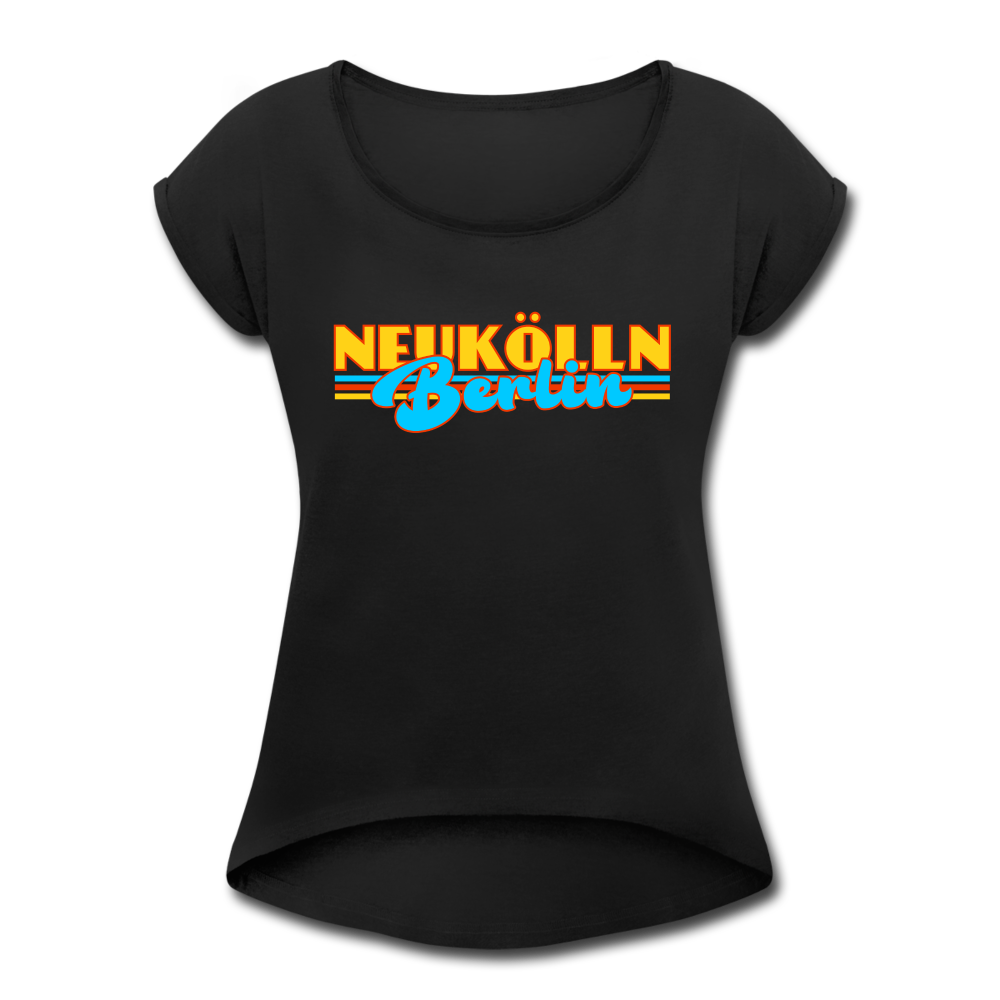 Neukölln Berlin Retro - Frauen T-Shirt mit gerollten Ärmeln - black