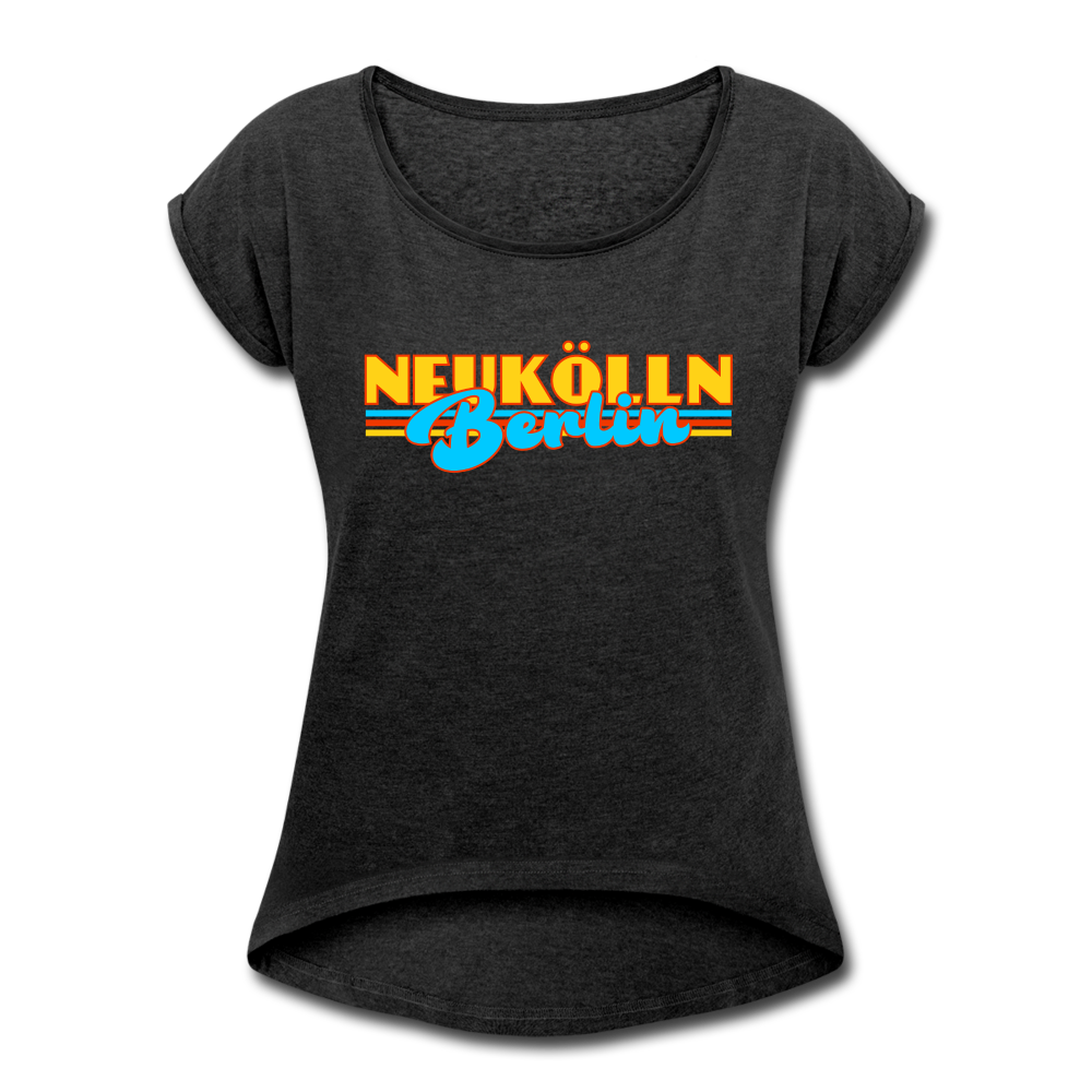 Neukölln Berlin Retro - Frauen T-Shirt mit gerollten Ärmeln - heather black