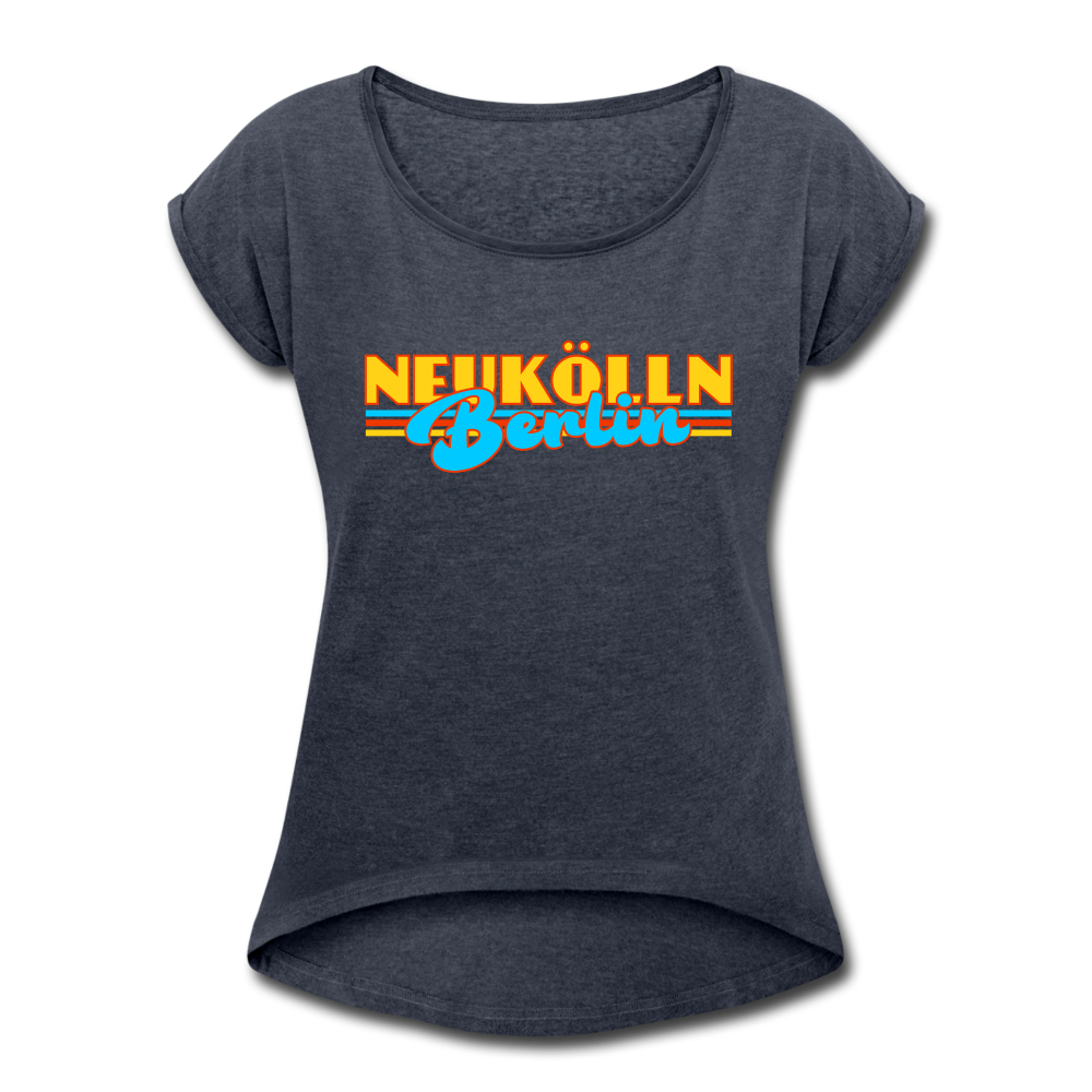Neukölln Berlin Retro - Frauen T-Shirt mit gerollten Ärmeln - heather navy