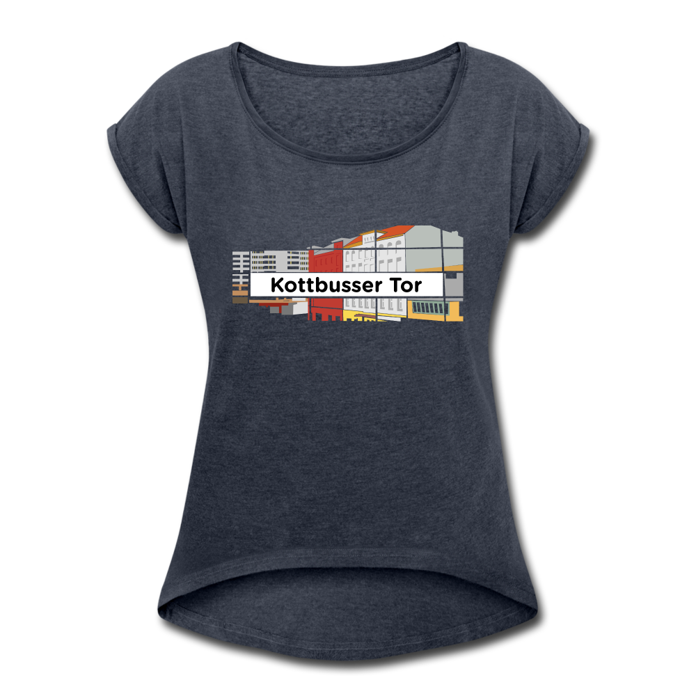 Kottbusser Tor - Frauen T-Shirt mit gerollten Ärmeln - heather navy