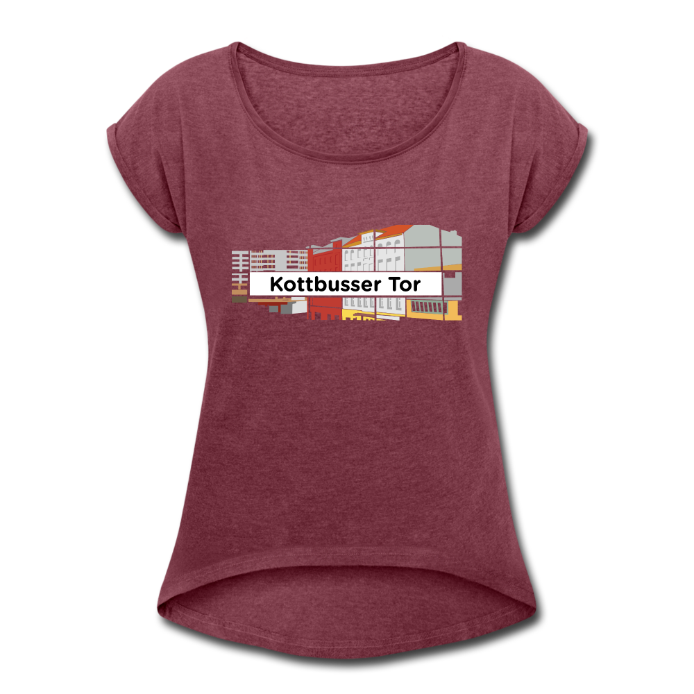 Kottbusser Tor - Frauen T-Shirt mit gerollten Ärmeln - heather burgundy
