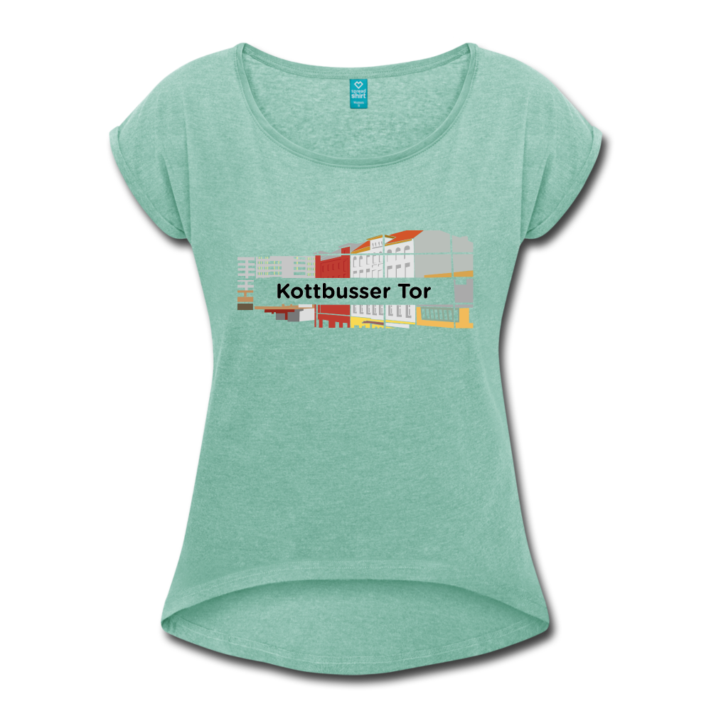 Kottbusser Tor - Frauen T-Shirt mit gerollten Ärmeln - heather mint