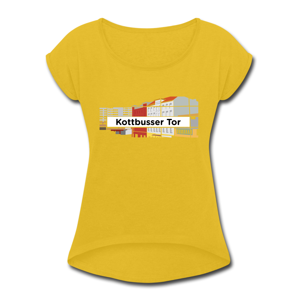 Kottbusser Tor - Frauen T-Shirt mit gerollten Ärmeln - mustard yellow