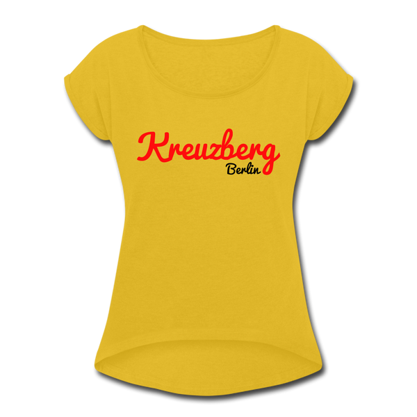 Kreuzberg Berlin - Frauen T-Shirt mit gerollten Ärmeln - mustard yellow