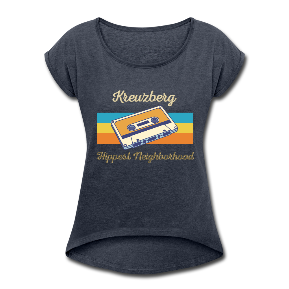 Kreuzberg Hippest Neighborhood - Frauen T-Shirt mit gerollten Ärmeln - heather navy