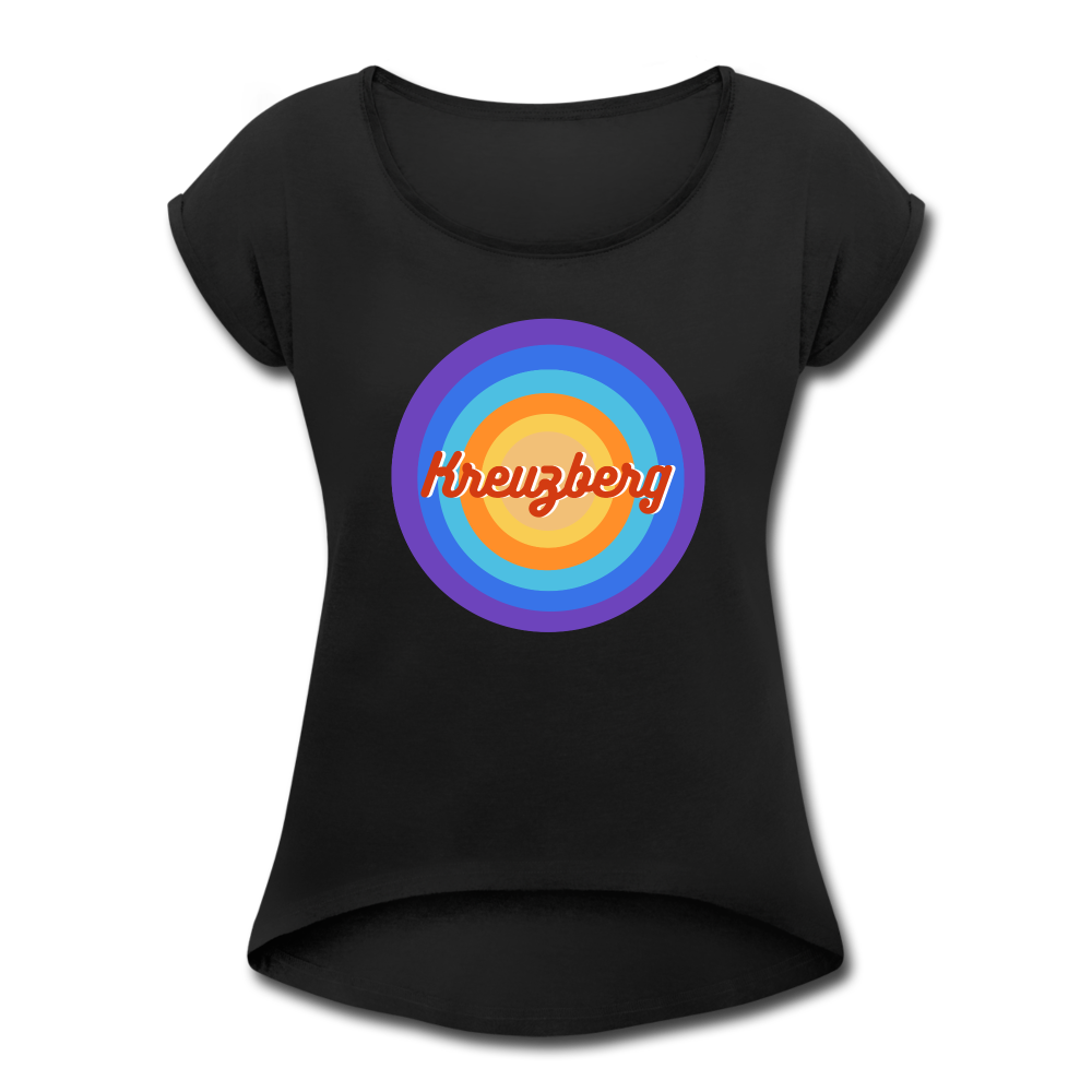 Kreuzberg Retro - Frauen T-Shirt mit gerollten Ärmeln - black