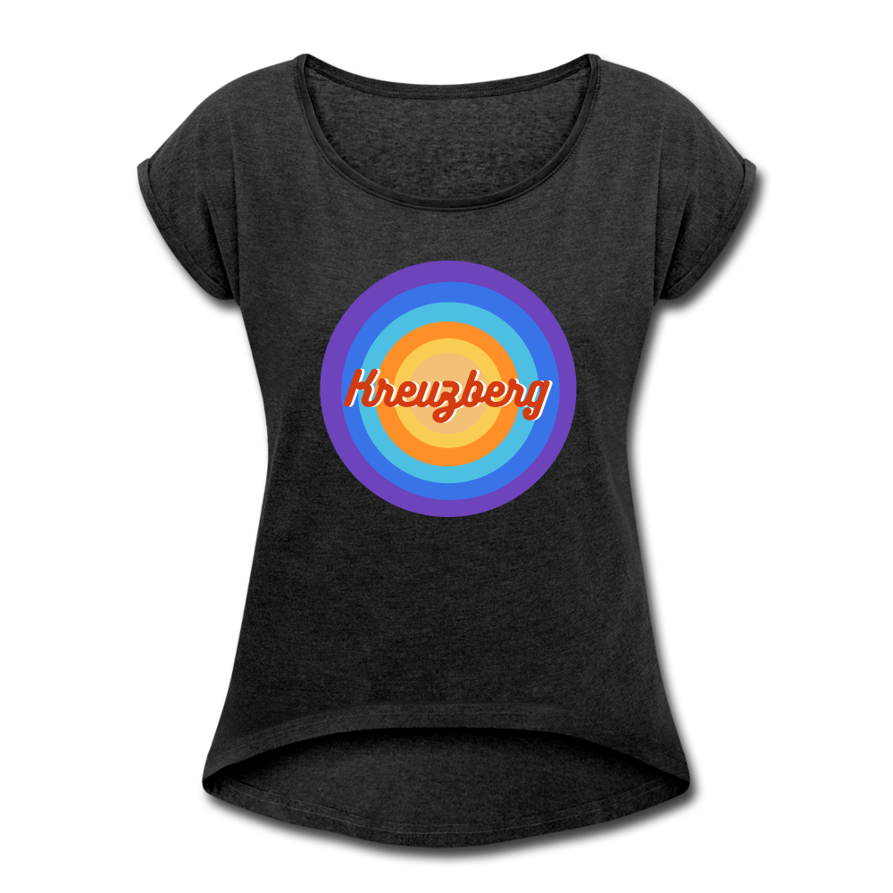 Kreuzberg Retro - Frauen T-Shirt mit gerollten Ärmeln - heather black