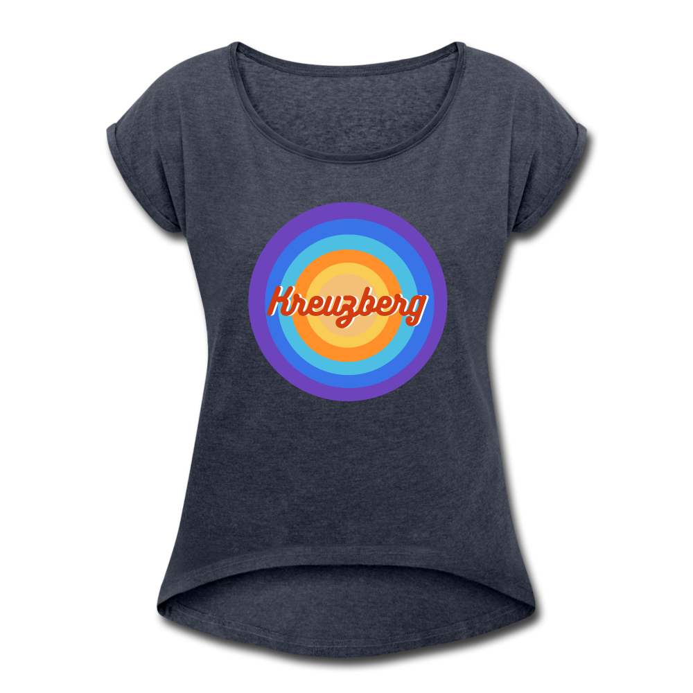 Kreuzberg Retro - Frauen T-Shirt mit gerollten Ärmeln - heather navy