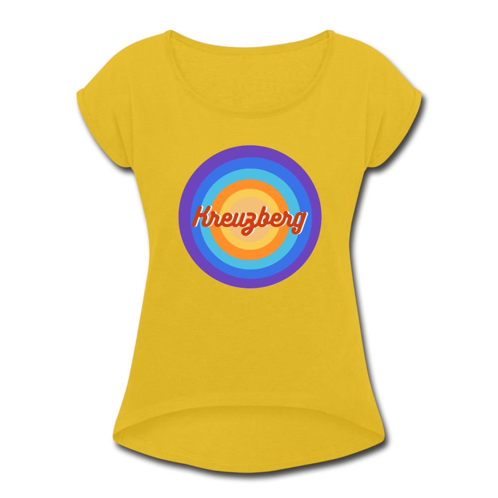 Kreuzberg Retro - Frauen T-Shirt mit gerollten Ärmeln - mustard yellow