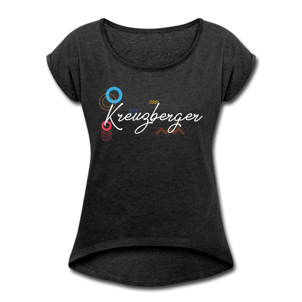 Kreuzbergerin - Frauen T-Shirt mit gerollten Ärmeln - heather black