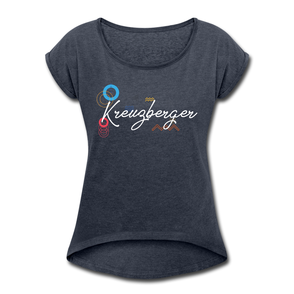 Kreuzbergerin - Frauen T-Shirt mit gerollten Ärmeln - heather navy