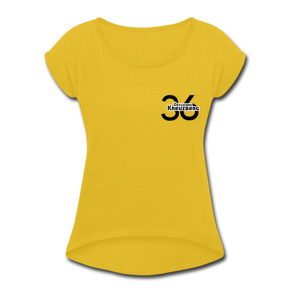Östliches kreuzberg - Frauen T-Shirt mit gerollten Ärmeln - mustard yellow