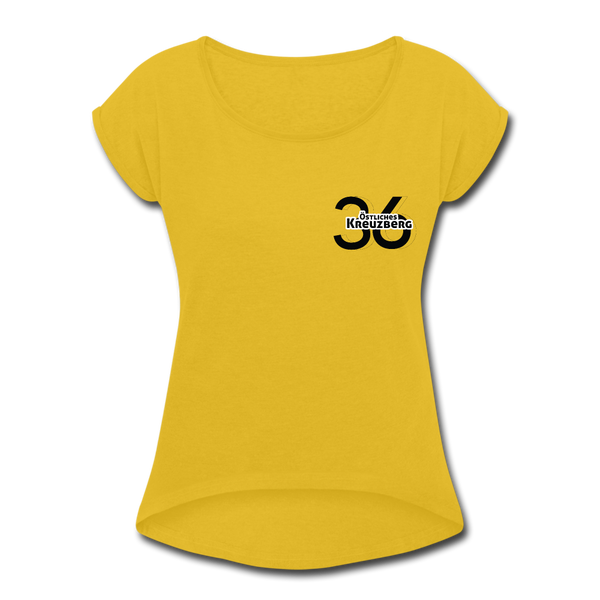 Östliches kreuzberg - Frauen T-Shirt mit gerollten Ärmeln - mustard yellow