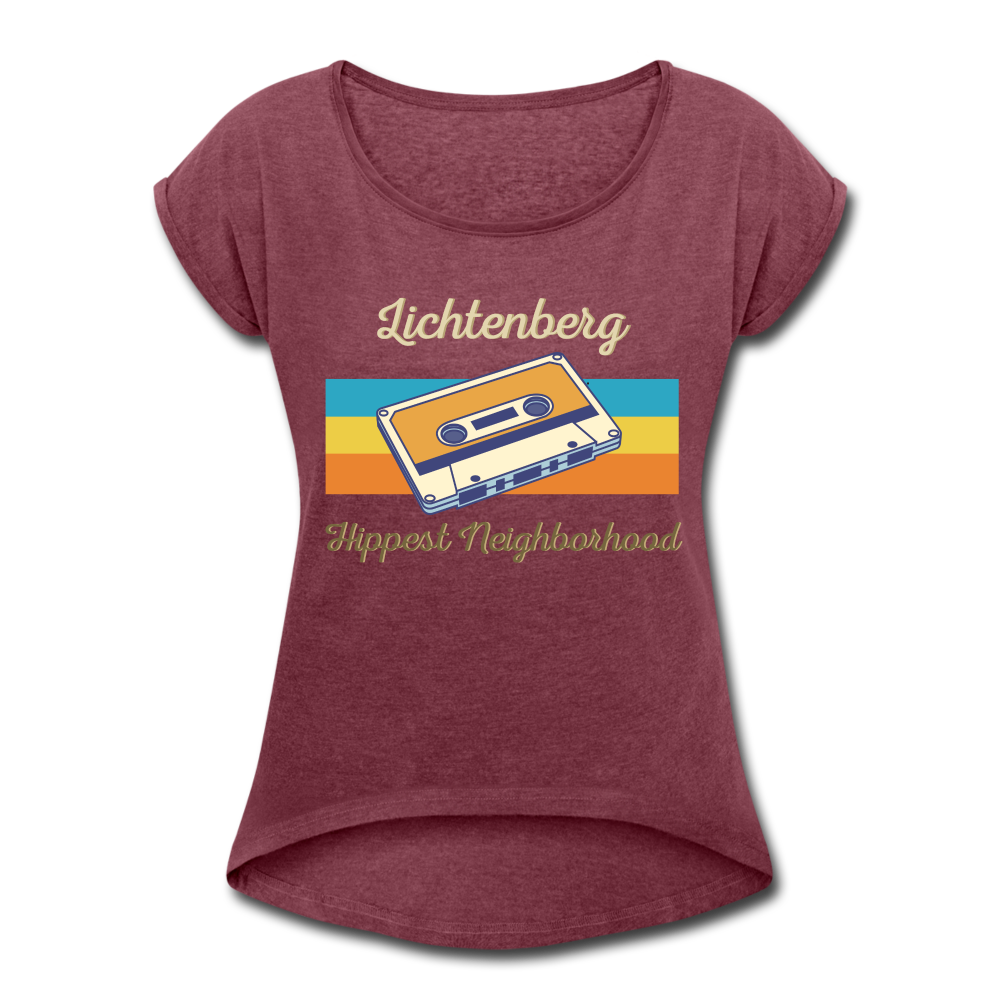 Lichtenberg Hippest Neighborhood - Frauen T-Shirt mit gerollten Ärmeln - heather burgundy