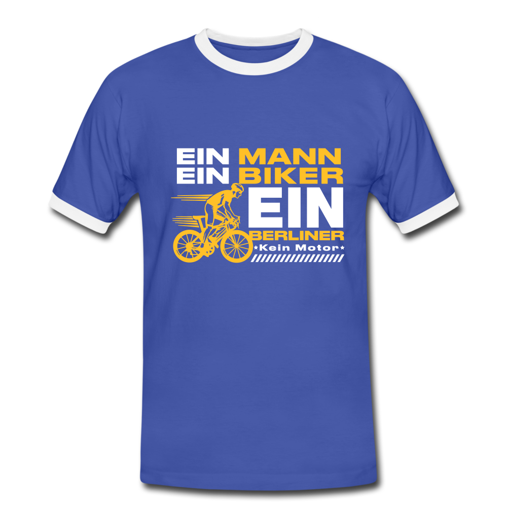 Ein Mann, Ein Biker, Ein Berliner - Männer Ringer T-Shirt - blue/white