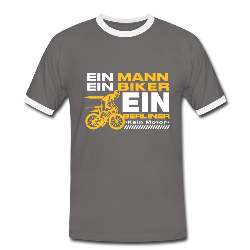 Ein Mann, Ein Biker, Ein Berliner - Männer Ringer T-Shirt - dark grey/white