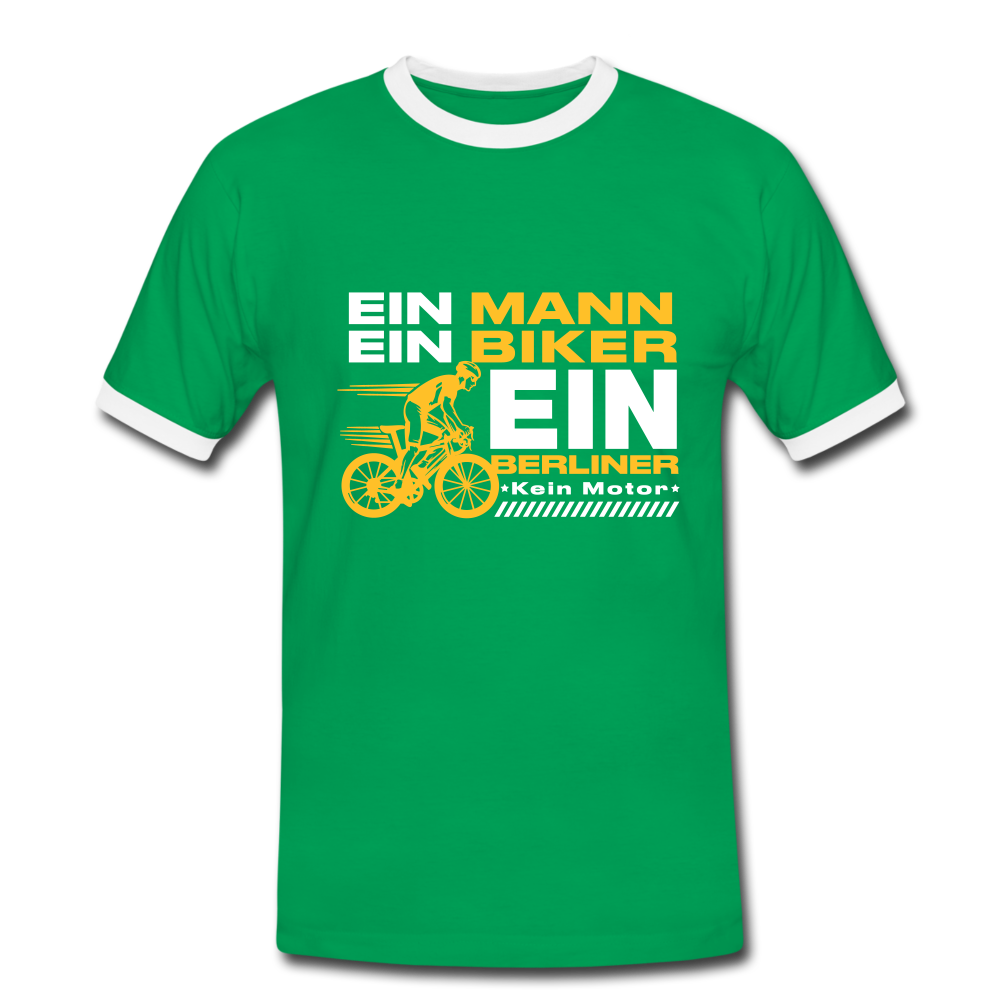 Ein Mann, Ein Biker, Ein Berliner - Männer Ringer T-Shirt - kelly green/white