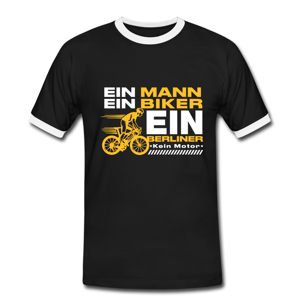 Ein Mann, Ein Biker, Ein Berliner - Männer Ringer T-Shirt - black/white