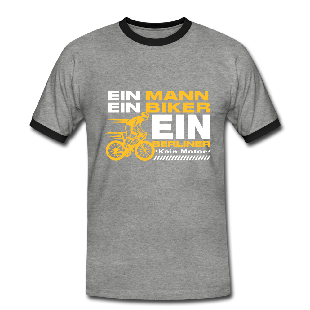 Ein Mann, Ein Biker, Ein Berliner - Männer Ringer T-Shirt - heather grey/black