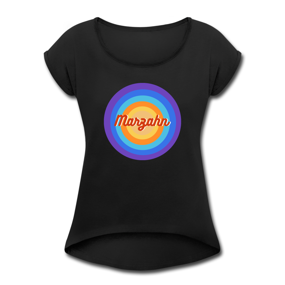 Marzahn Retro - Frauen T-Shirt mit gerollten Ärmeln - black