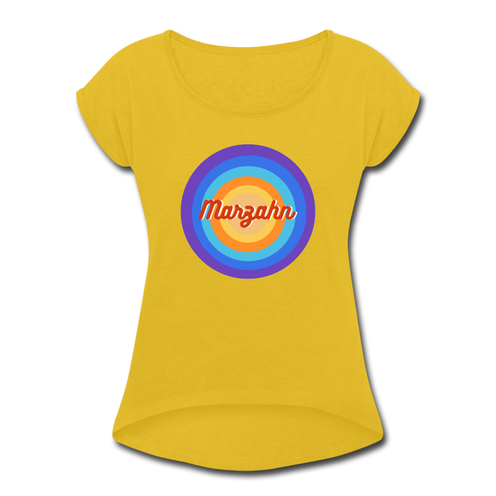 Marzahn Retro - Frauen T-Shirt mit gerollten Ärmeln - mustard yellow