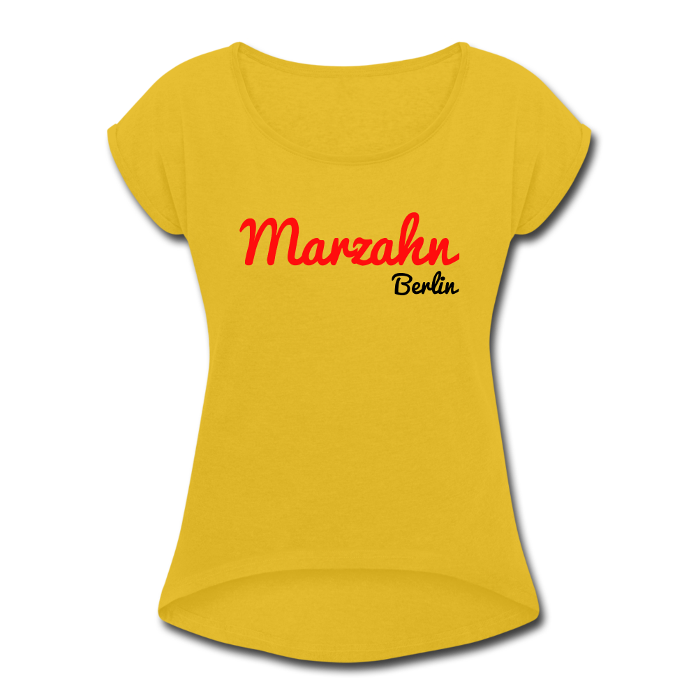 Marzahn Berlin - Frauen T-Shirt mit gerollten Ärmeln - mustard yellow