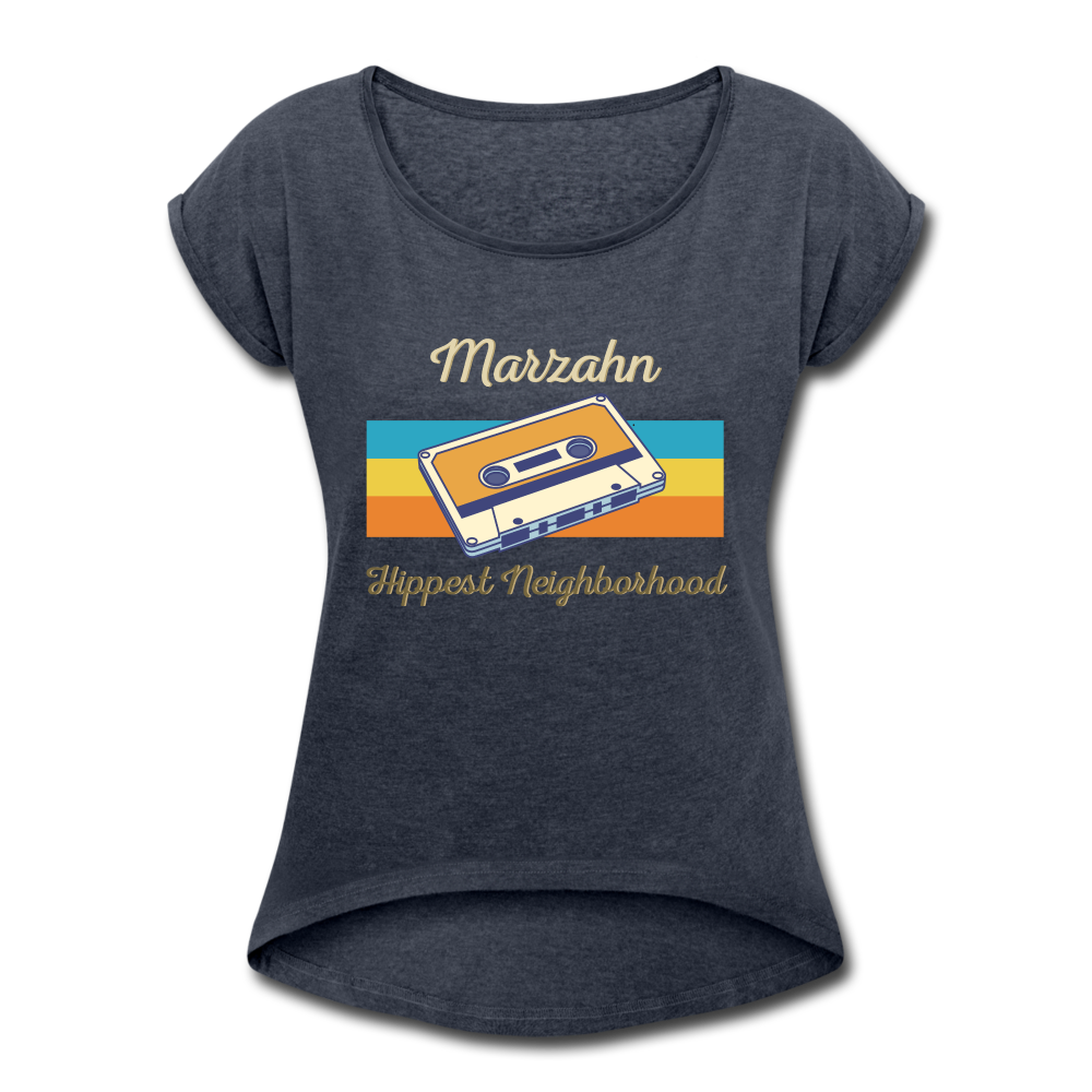 Marzahn Hippest Neighborhood - Frauen T-Shirt mit gerollten Ärmeln - heather navy