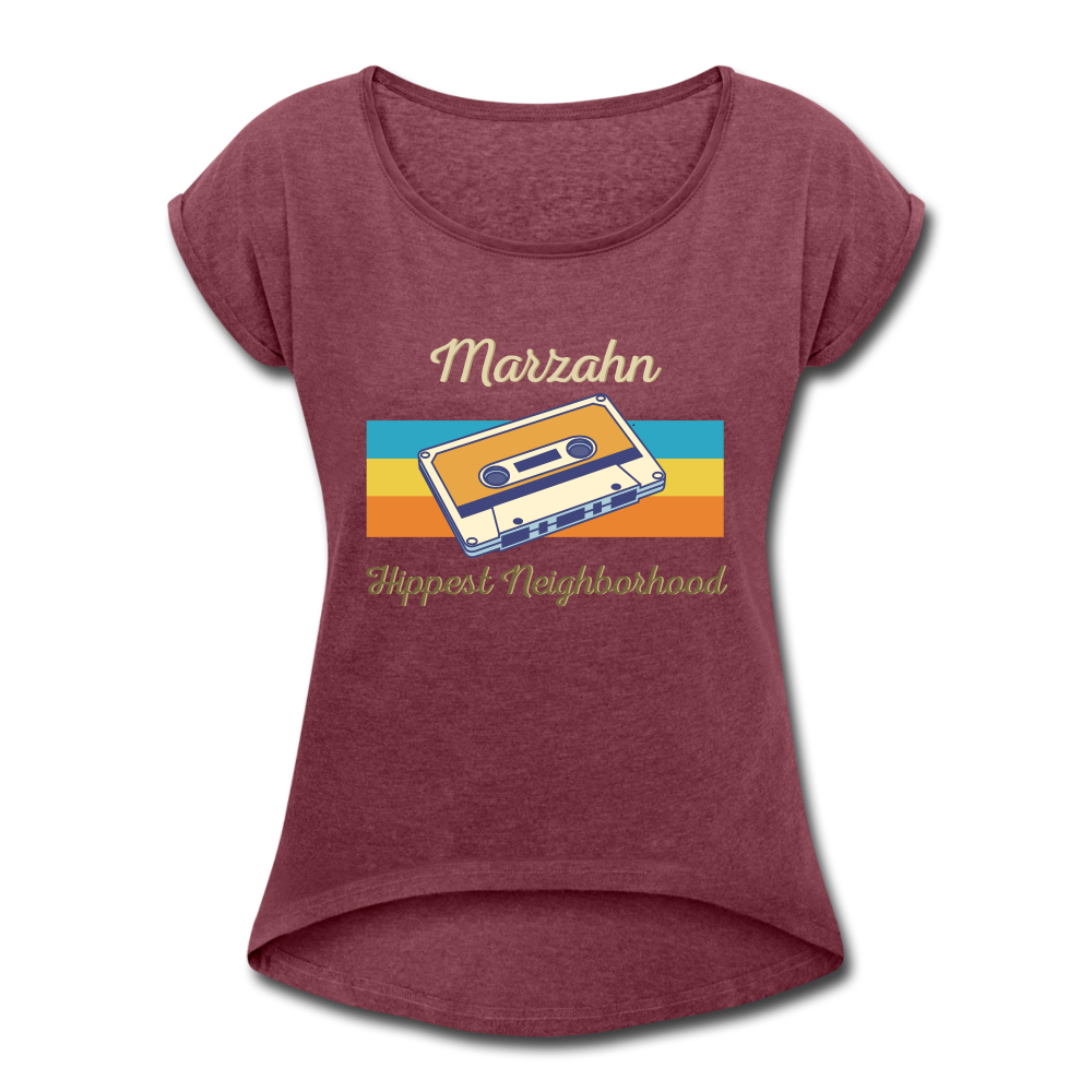 Marzahn Hippest Neighborhood - Frauen T-Shirt mit gerollten Ärmeln - heather burgundy