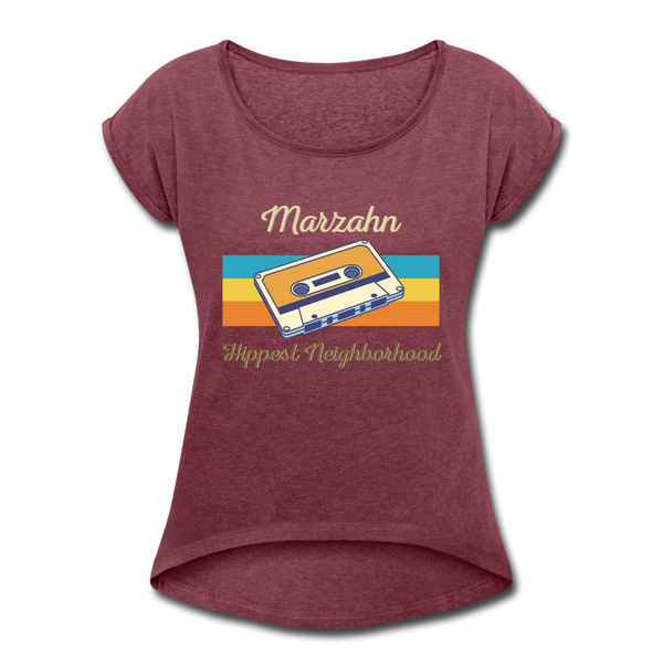 Marzahn Hippest Neighborhood - Frauen T-Shirt mit gerollten Ärmeln - heather burgundy