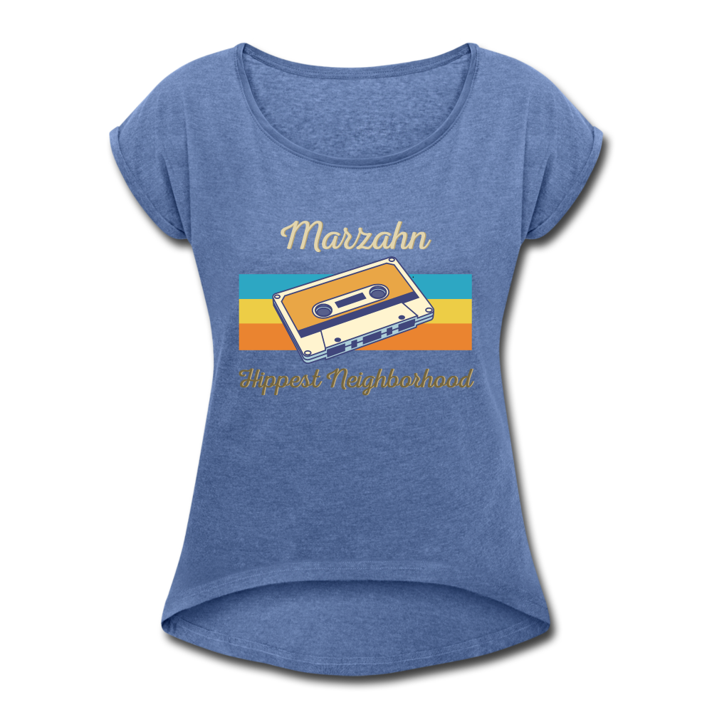 Marzahn Hippest Neighborhood - Frauen T-Shirt mit gerollten Ärmeln - heather denim