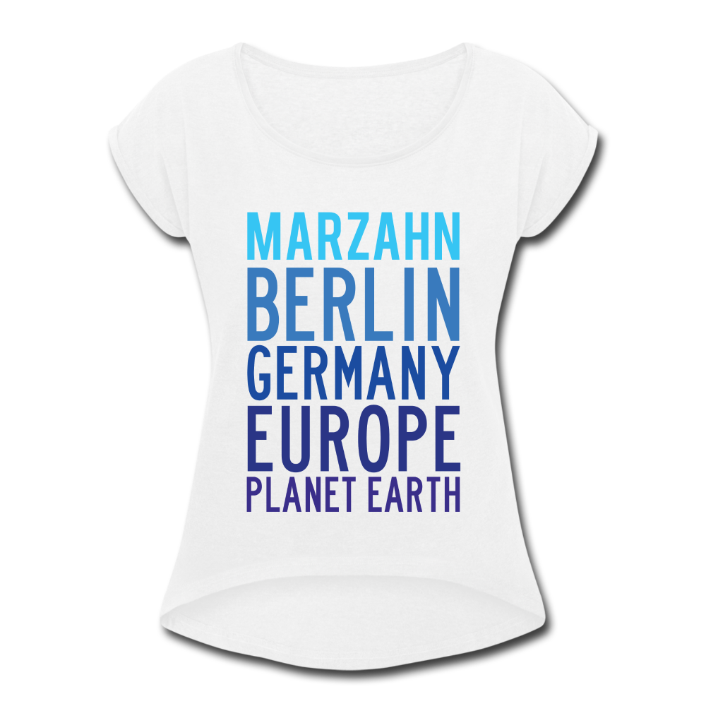 Marzahn Planet Earth - Frauen T-Shirt mit gerollten Ärmeln - white