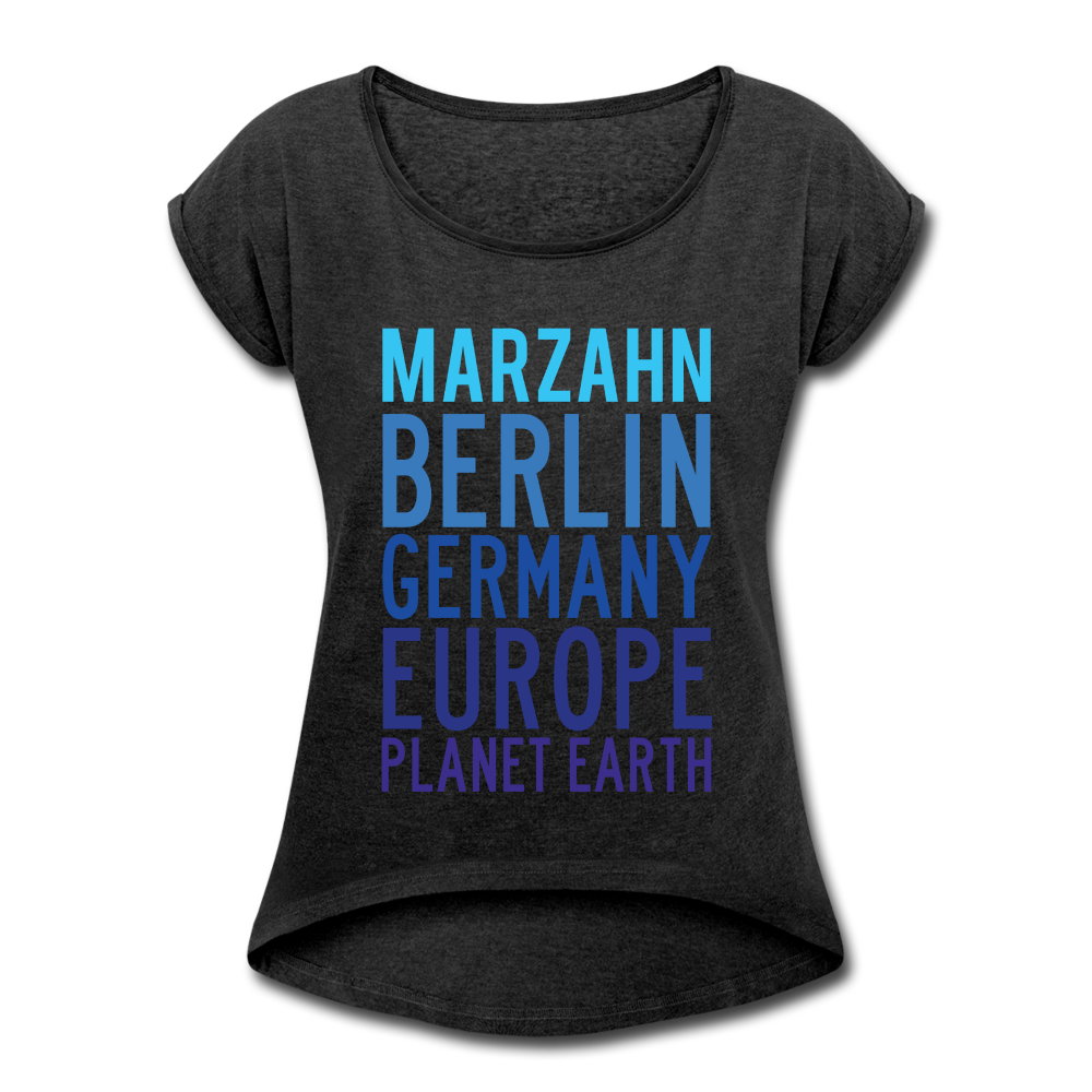 Marzahn Planet Earth - Frauen T-Shirt mit gerollten Ärmeln - heather black