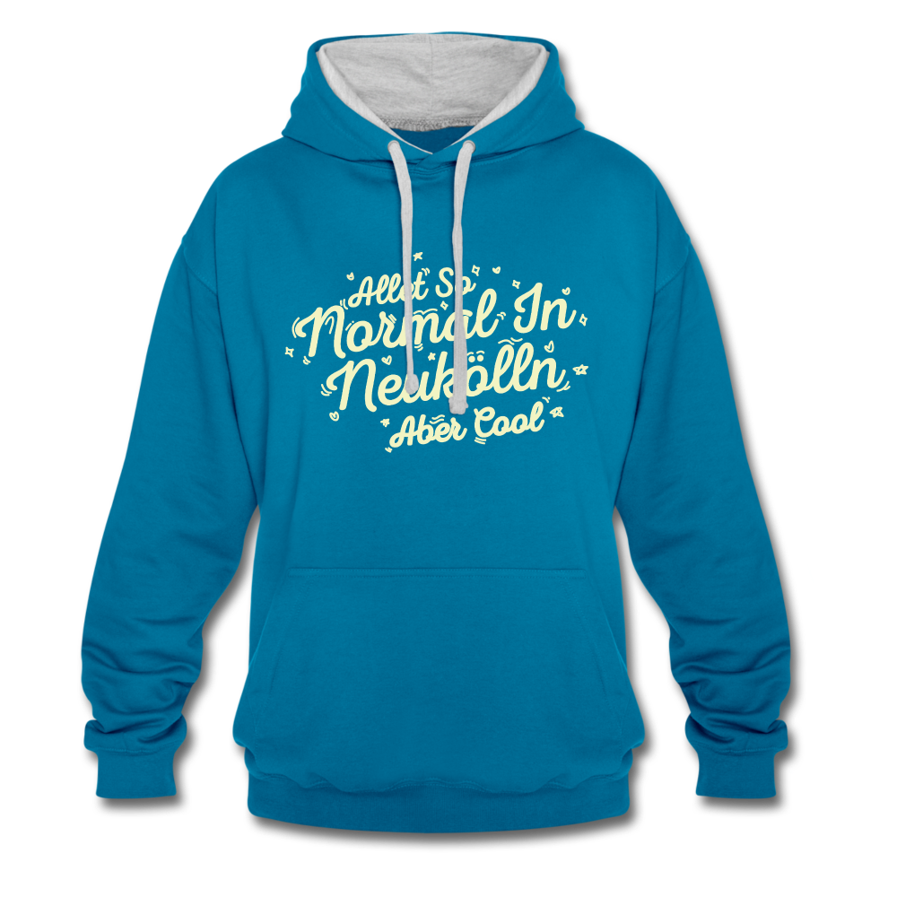 Neukölln is so normal - Kontrast Hoodie - peacock blue/heather grey