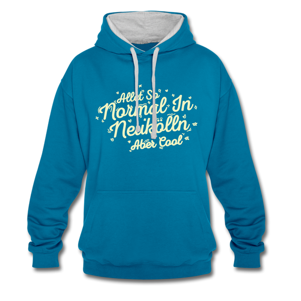 Neukölln is so normal - Kontrast Hoodie - peacock blue/heather grey