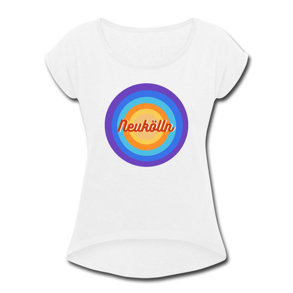 Neukölln Retro - Frauen T-Shirt mit gerollten Ärmeln - white