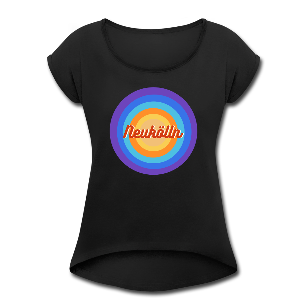 Neukölln Retro - Frauen T-Shirt mit gerollten Ärmeln - black
