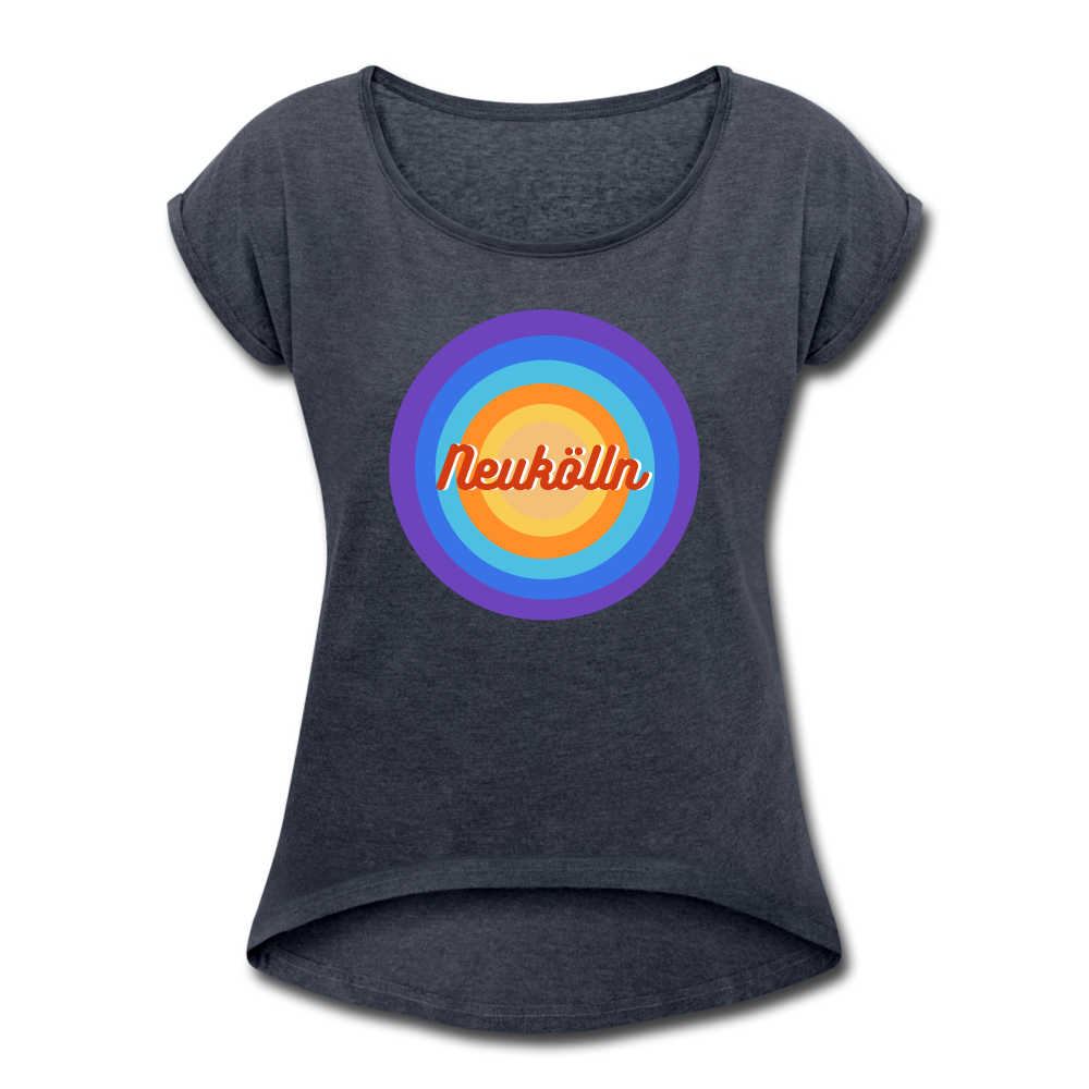 Neukölln Retro - Frauen T-Shirt mit gerollten Ärmeln - heather navy