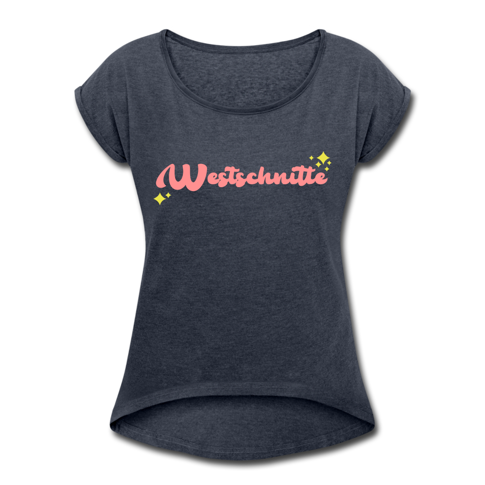 Westschnitte - Frauen T-Shirt mit gerollten Ärmeln - heather navy