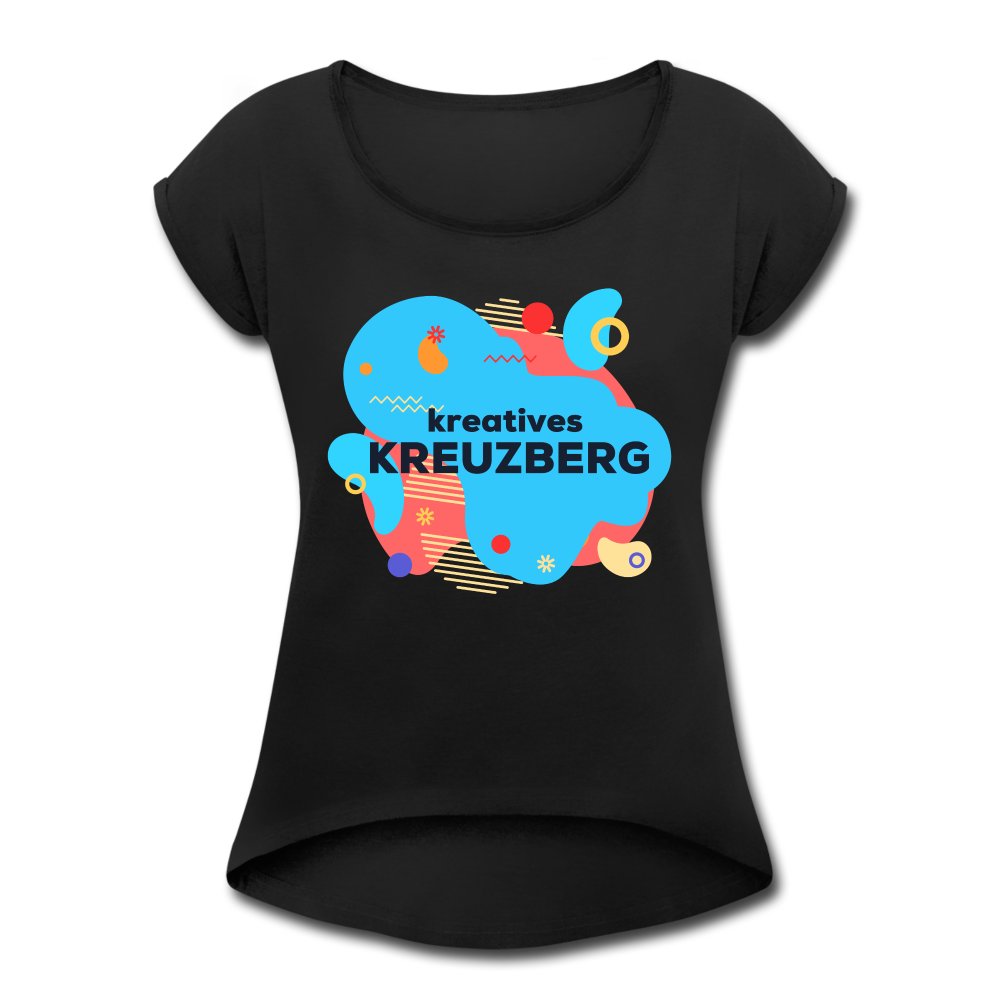 Kreatives Kreuzberg - Frauen T-Shirt mit gerollten Ärmeln - black