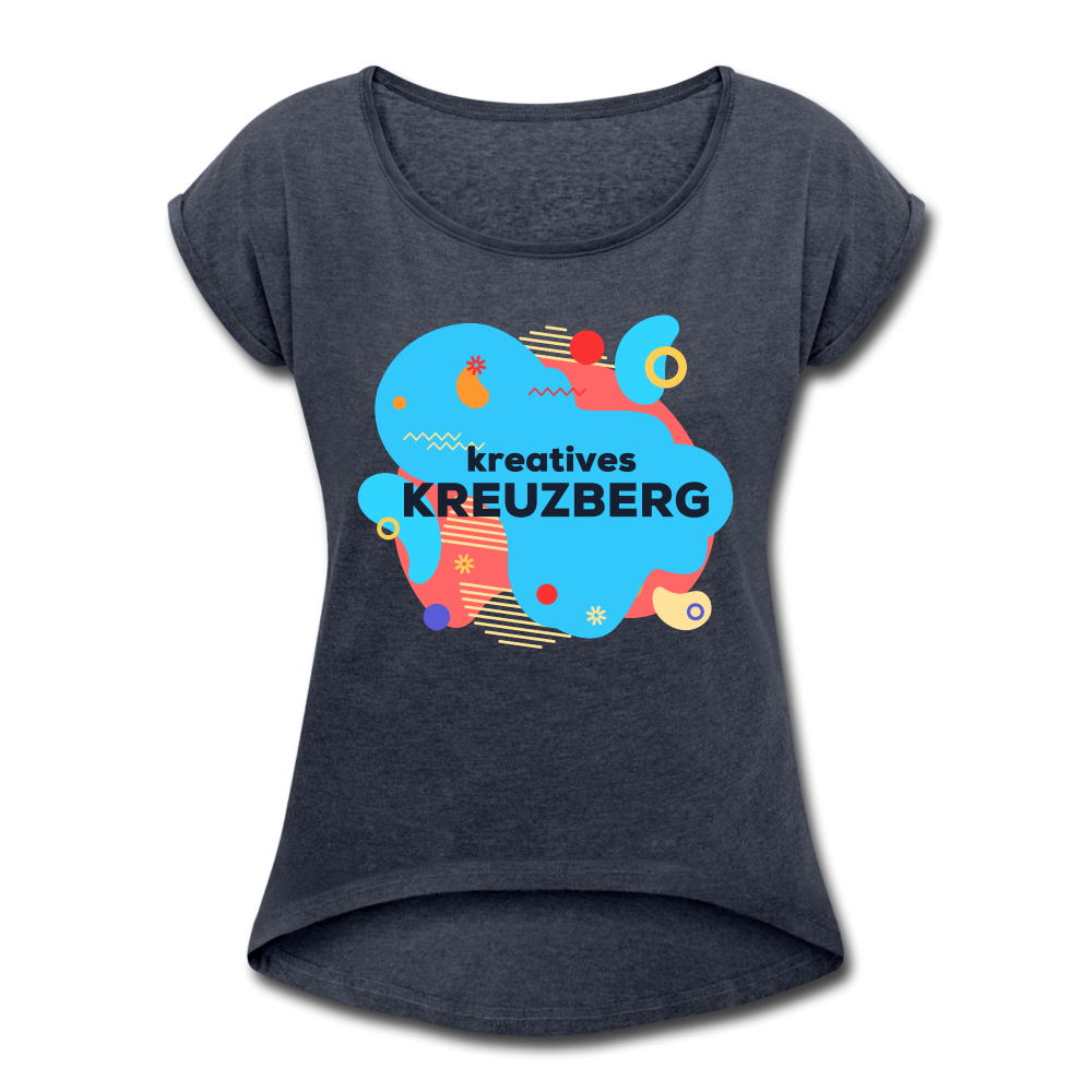 Kreatives Kreuzberg - Frauen T-Shirt mit gerollten Ärmeln - heather navy