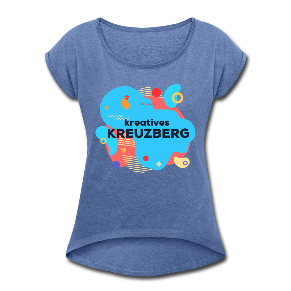 Kreatives Kreuzberg - Frauen T-Shirt mit gerollten Ärmeln - heather denim