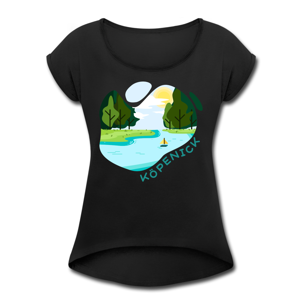 Köpenick am Wasser - Frauen T-Shirt mit gerollten Ärmeln - black