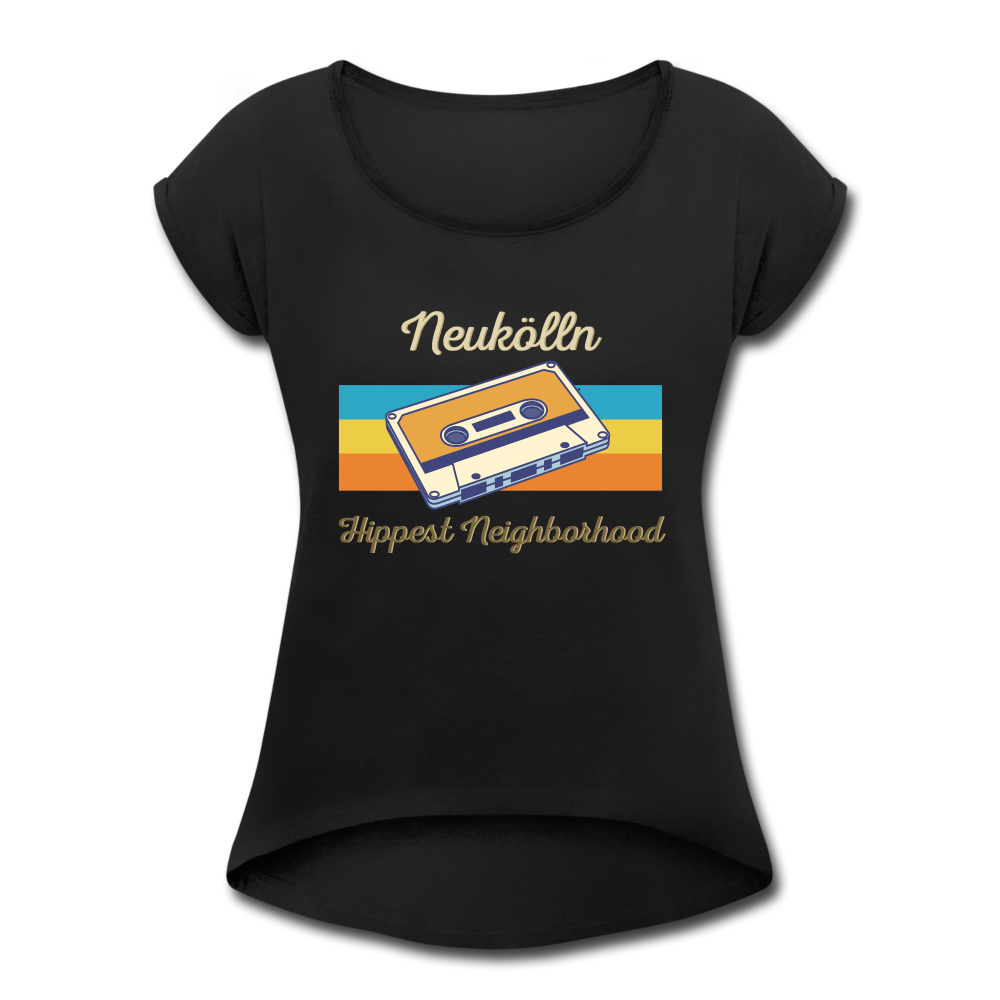 Hippes Neukölln - Frauen T-Shirt mit gerollten Ärmeln - black