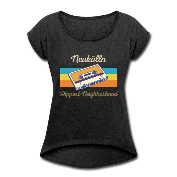 Hippes Neukölln - Frauen T-Shirt mit gerollten Ärmeln - heather black