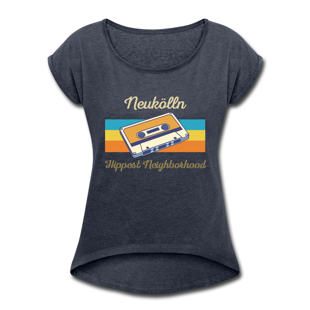 Hippes Neukölln - Frauen T-Shirt mit gerollten Ärmeln - heather navy