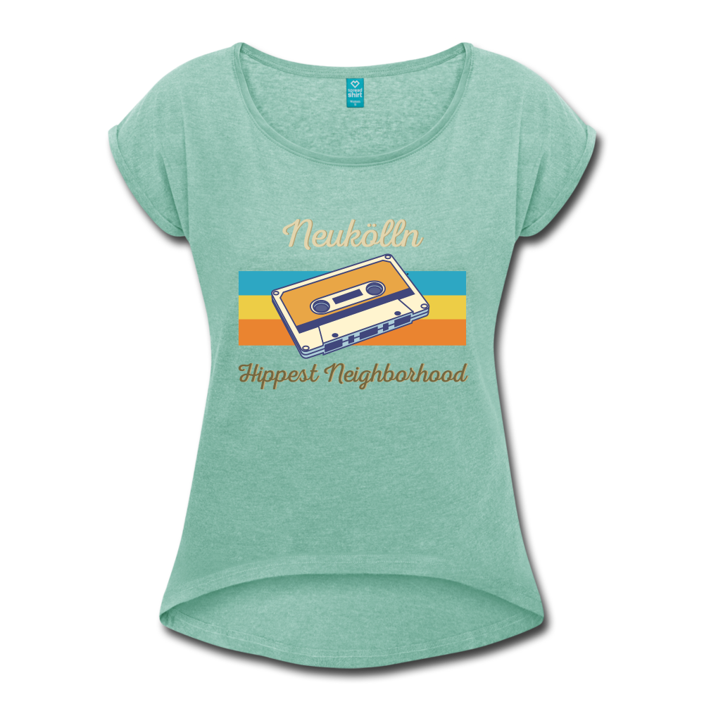 Hippes Neukölln - Frauen T-Shirt mit gerollten Ärmeln - heather mint