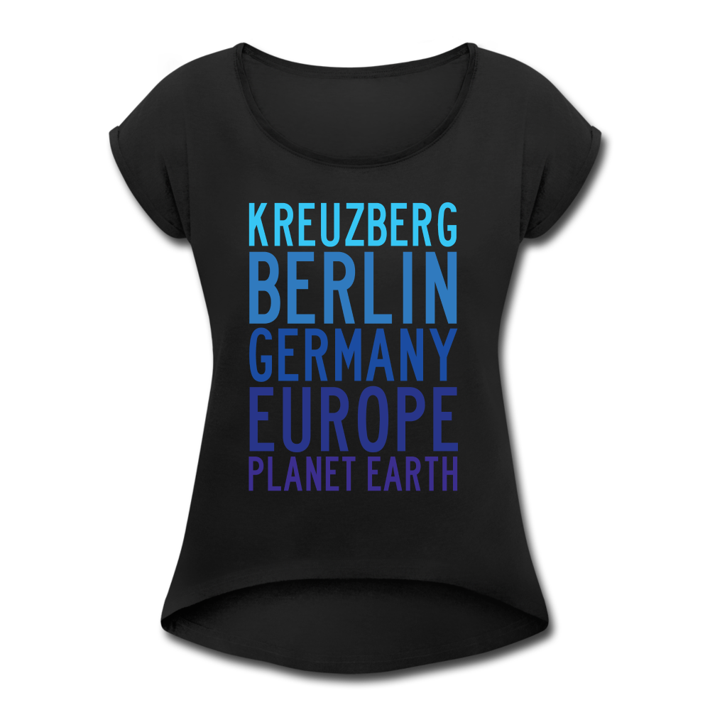 Kreuzberg - Planet Earth - Frauen T-Shirt mit gerollten Ärmeln - black
