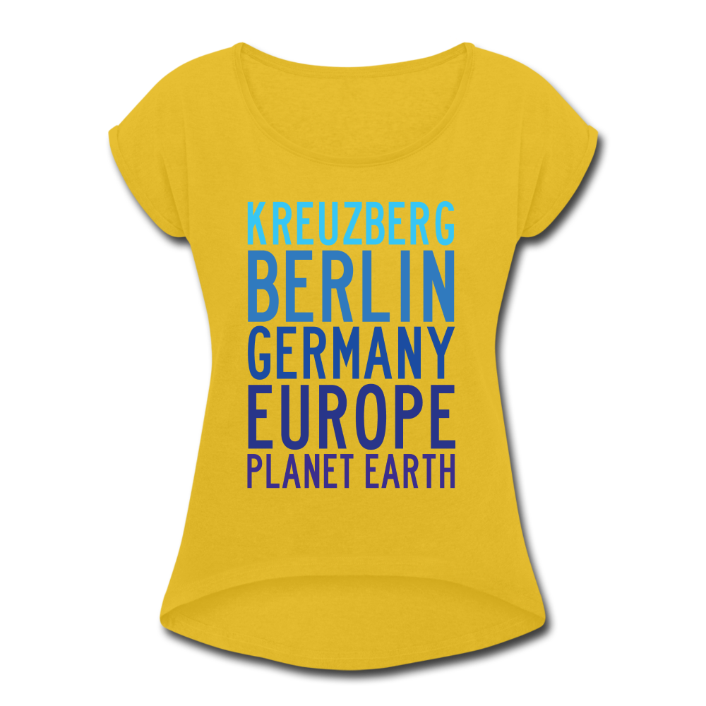 Kreuzberg - Planet Earth - Frauen T-Shirt mit gerollten Ärmeln - mustard yellow