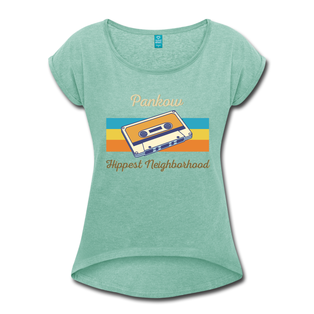 Pankow Hippest Neighborhood - Frauen T-Shirt mit gerollten Ärmeln - heather mint