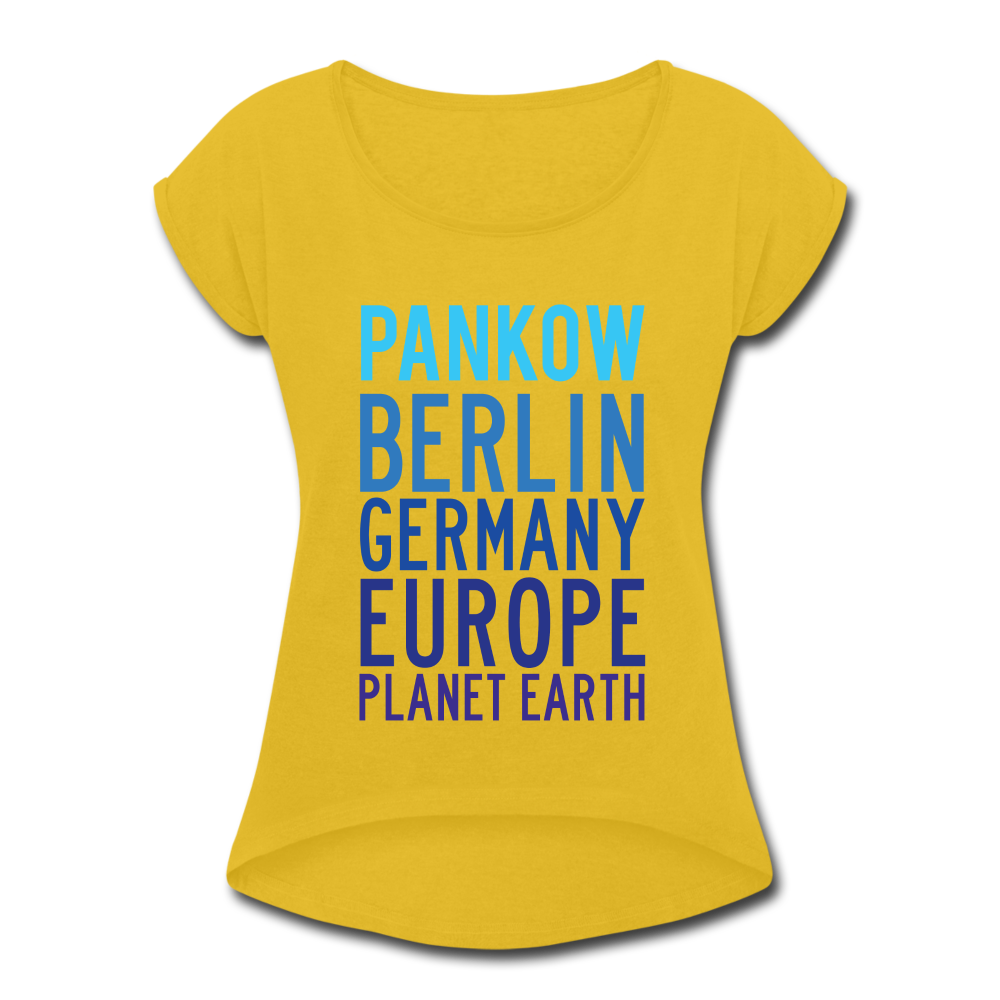 Pankow Planet Earth - Frauen T-Shirt mit gerollten Ärmeln - mustard yellow